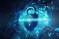 Cyber data protection cybersecurity concept. Padlock with technology background Royalty Free Stock Photo
