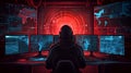 Cyber defender in a secret hub, battling threats in the silent digital war Royalty Free Stock Photo
