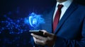Cyber Defense in Action: Businessman Navigating Data Protection and Security Royalty Free Stock Photo