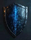 Cyber Defense Shield with Glowing Digital Code Royalty Free Stock Photo