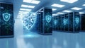 Cyber Defense Shield Protecting Data Center Network Infrastructure Royalty Free Stock Photo