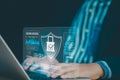 Cyber defense UI showing secure access login with username verification and real-time data analytics. A business user Royalty Free Stock Photo