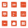 Cyber degree icons set, grunge style