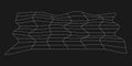 Cyber distorted grid, retro punk design element. Wireframe wave geometry grid on black background. Vector illustration