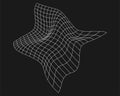 Cyber distorted grid, retro punk design element. Wireframe wave geometry grid on black background. Vector illustration