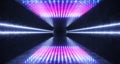 Cyber Dot Matrix Neon Laser Fluorescent Tube Lights Glowing Blue Purple Pink Vibrant Rainbow On Grunge Concrete Reflective Empty