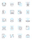 Cyber economy linear icons set. Digital, Blockchain, Cryptocurrency, E-commerce, Cybersecurity, Tech-based, Automation