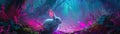 Cyber enhanced rabbits with speed modules darting through neon underbrush in experimental ecosystems