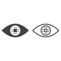 Cyber eye line icon, ocular chip outline and solid vector sign