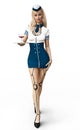 Cyber flight attendant. The future of airline travel is here with a female android flight attendant serving wine.