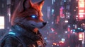 Cyber fox character in a futuristic cityscape Generative AI