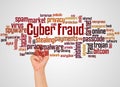 Cyber fraud word cloud and hand with marker concept Royalty Free Stock Photo
