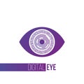 Cyber futuristic purple eye symbol icon or cyber logo concept. Modern media icon. Vision Logotype concept. Vector illustration Royalty Free Stock Photo