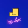 Cyber futuristic Valentine background for computer with neon lights. Enter into love sign navy color. 3D Illustration