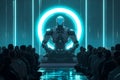Cyber god in front of their adepts for artificial super intelligence encounter