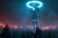 Cyber god in front of their adepts for artificial super intelligence encounter Royalty Free Stock Photo