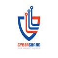 Cyber guard - vector logo template concept illustration. Shield and electronic computer chip creative sign. Protection antivirus. Royalty Free Stock Photo