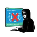 Cyber Hacker Denied Access to Computer System with Red X on Screen Digital Security Breach Concept Illustration Flat style 2D illu Royalty Free Stock Photo