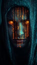 Cyber Hacker Inside Binary Code Data Cybersecurity, Programming, Dark Web Concept. Double exposure. Royalty Free Stock Photo