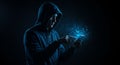 Cyber Hacker: Phone Breach, Binary Attack - Data Security Threat & Online Crime in Action