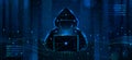 Cyber hacker. Spy anonymous. Fraud security. Laptop silhouette. Computer web technology concept. Data password. Binary Royalty Free Stock Photo