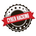 CYBER HACKING text on red brown ribbon stamp
