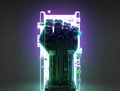 Cyber hand with microchips and microcircuitry neon glowing, reliable computer service Royalty Free Stock Photo