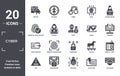 cyber icon set. include creative elements as rootkit, woman online, worm, passwords, ransomware, code injection filled icons can