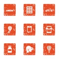 Cyber instruction icons set, grunge style