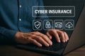 Cyber insurance security data protection online safety risk management digital shield technology coverage policy Royalty Free Stock Photo