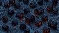 A cyber landscape of illuminated residences interconnected by radiant circuits, signifying advanced technology and smart Royalty Free Stock Photo