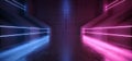 Cyber Laser Neon Blue Purple Glowing Beams Sci Fi Futuristic Hangar Underground Cement Concrete Barn Bunker Hallway Tunnel Royalty Free Stock Photo