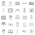 Cyber learning icons set, outline style