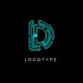 Cyber letter D for digital technology logo concept. Contour circuit style monogram for artificial intelligence product
