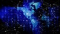 Algorithm for map lines and dots using binary code technology news on global network, cyber crime, and global communication Royalty Free Stock Photo