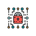 Cyber lock, web security, cryptography flat color line icon.