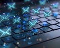 Cyber mail envelopes hover over a keyboard visualizing advanced electronic mail systems