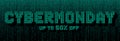 Cyber Monday Banner with Digital Pixel Font, Binary Code Background, and Futuristic Glow Style. Perfect for Online Sales