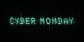 Cyber monday banner. Glitch effect, VHS, retro cyber style, pixel 8 bit typography on dark background with binary code