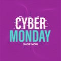 Cyber monday banner with typography on purple abstract background, business ecommerce discount