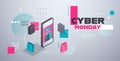 Cyber monday big sale special offer concept isometric 3d smartphone with purchases online mobile application holiday