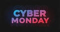 Cyber Monday colorful gradient text with a subtle drop shadow effect on a dark digital technology background banner Royalty Free Stock Photo