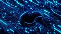 Cyber Monday, computer mouse on blue hi-tech background from circuit board glowing neon lights, connecting lines