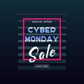 Cyber Monday concept banner in modern neon style.