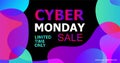 Cyber Monday Vector banner in trendy abstract fluid neon gradients organic liquid shapes, sales rebates of cyber Monday