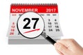 Cyber Monday Concept. 27 November 2017 calendar with magnifier Royalty Free Stock Photo