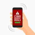 Cyber Monday deals alert on mobile smartphone illustration