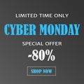 Cyber Monday deals design, sale banner, poster or sticker on black background. Vector illustration for Holiday Royalty Free Stock Photo