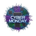 Cyber Monday Digital Circuit Board with Binary Code and Chipset Royalty Free Stock Photo
