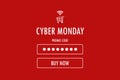 Cyber monday discount coupon code on red background, web banner, shopping on line promotion, digital marketing, business and tech Royalty Free Stock Photo